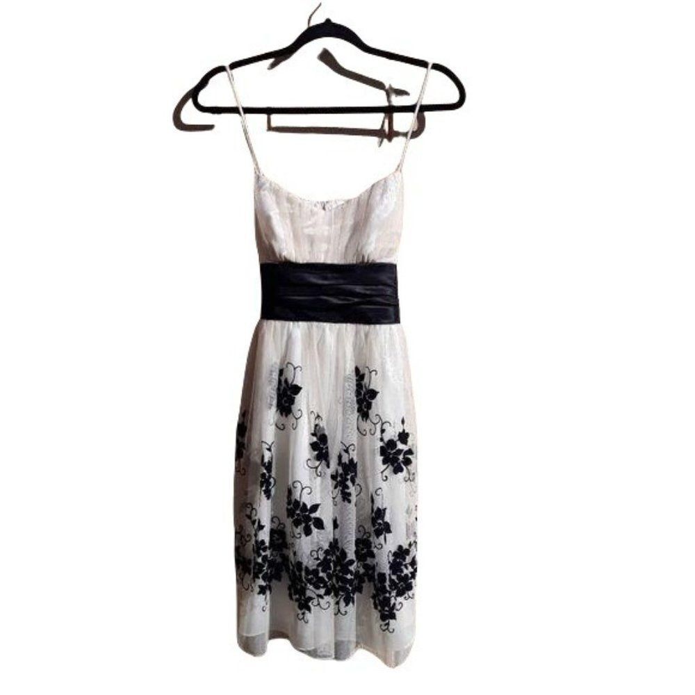 Vtg Netted Overlay Velvet Embossed‎ Floral Empire Satin Tie Dress Sz 9/10